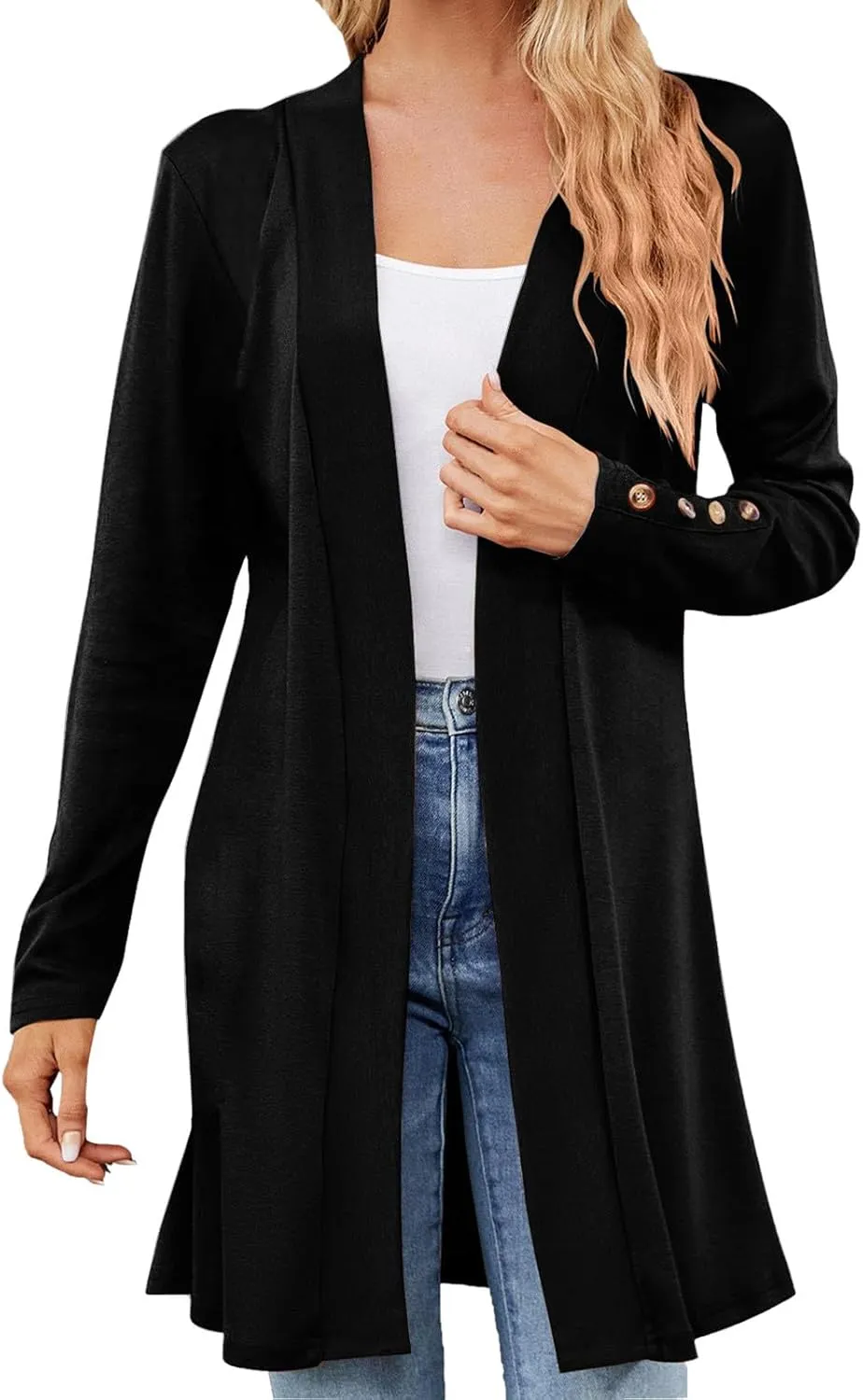 2023 Women's Draped Front Open Cardigan Casual Lightweight Coat Long Sleeve Cardigans Sweaters Duster Fall Long Jacket