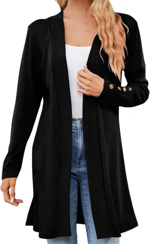 2023 Women's Draped Front Open Cardigan Casual Lightweight Coat Long Sleeve Cardigans Sweaters Duster Fall Long Jacket