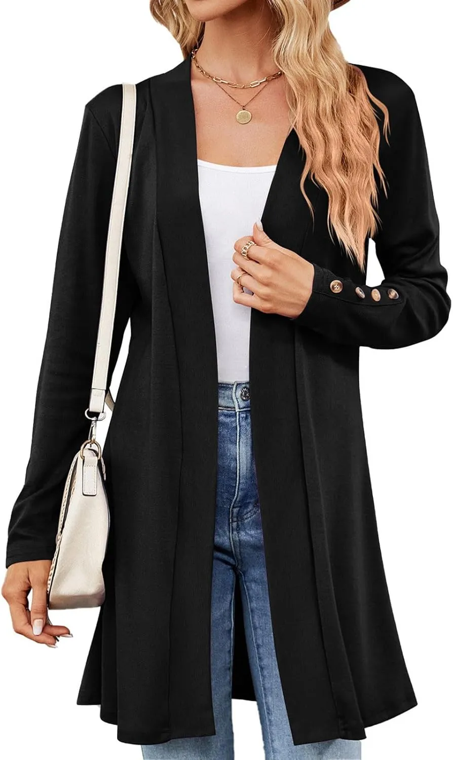 2023 Women's Draped Front Open Cardigan Casual Lightweight Coat Long Sleeve Cardigans Sweaters Duster Fall Long Jacket