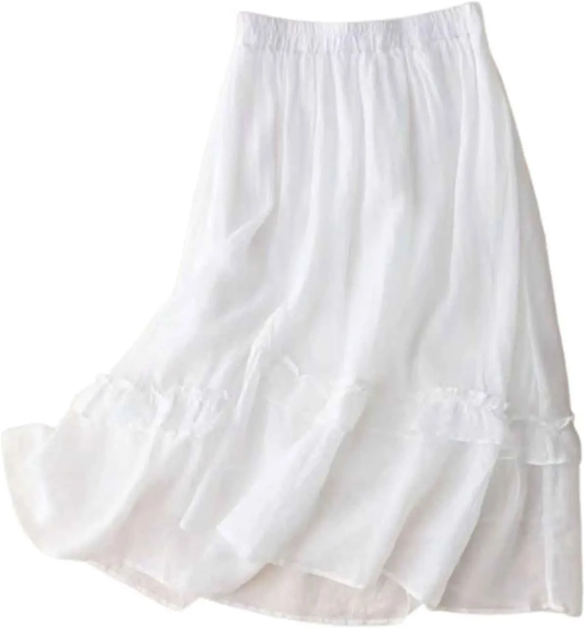 2025 Trendy Skirts for Women Solid Elastic High Waisted Tiered Frill Ruffled Flowy Skorts Summer Casual Loose Skirt