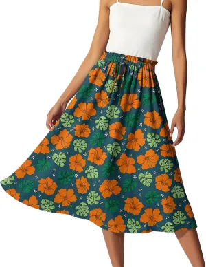 ADHOWBEW Boho Skirts for Women Beach A Line Plus Size Flowy High Waisted Cute Casual Midi Length Ruffle Trendy Spring Skirts