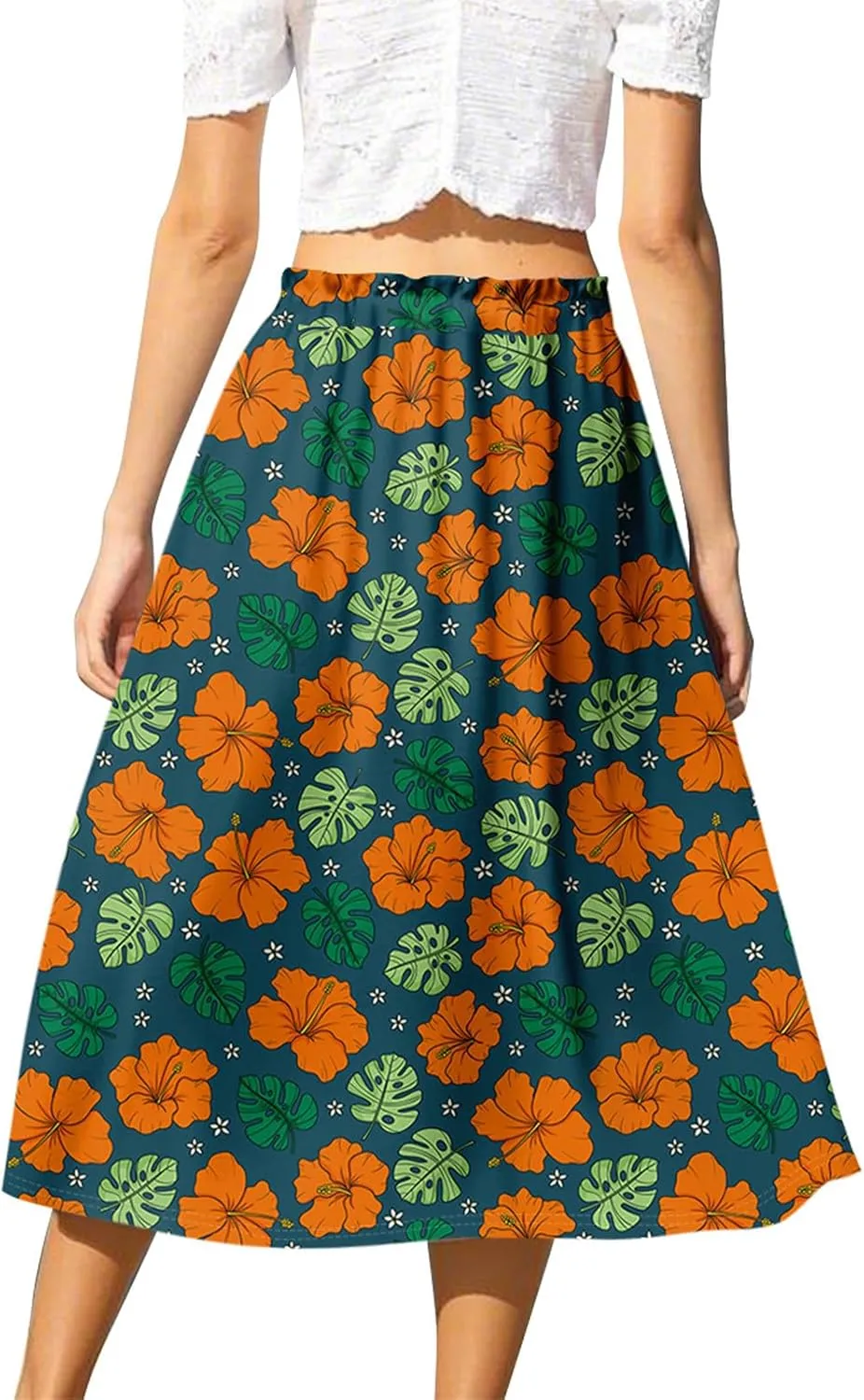 ADHOWBEW Boho Skirts for Women Beach A Line Plus Size Flowy High Waisted Cute Casual Midi Length Ruffle Trendy Spring Skirts