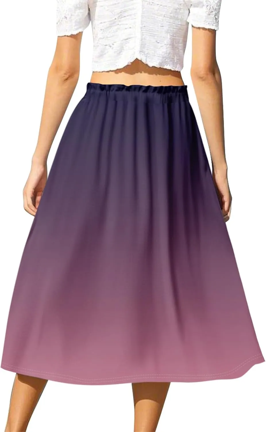 ADHOWBEW Long Skirts for Women A Line Midi Length Ruffle Plus Size Trendy High Waisted Cute Casual Flowy Beach Spring Skirts