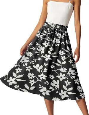 ADHOWBEW Long Skirts for Women Plus Size Casual Flowy A Line Ruffle Beach Midi Length Trendy Cute High Waisted Summer Skirts