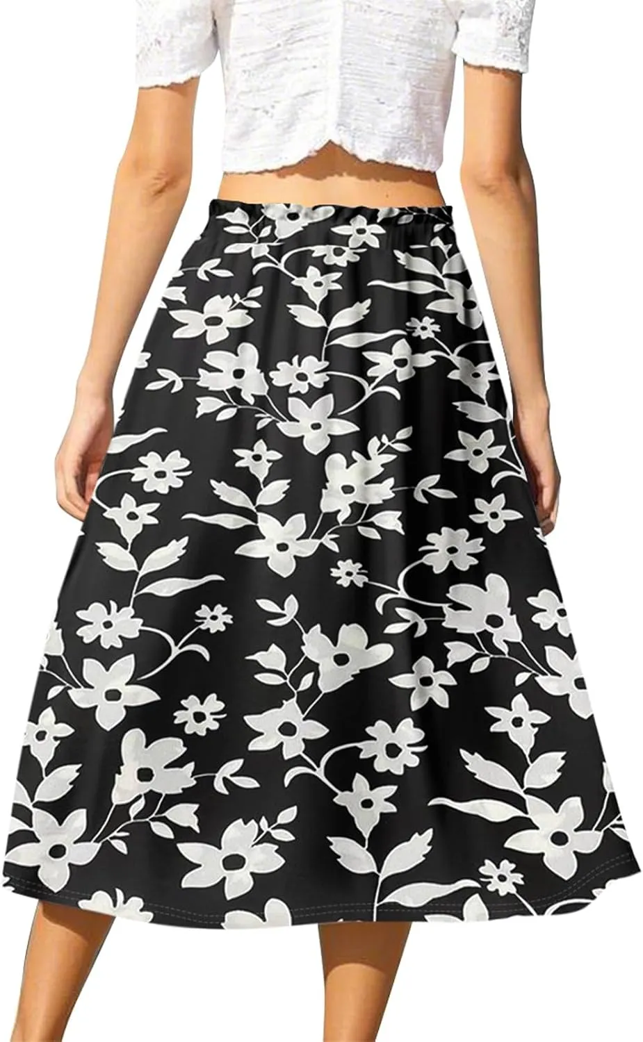 ADHOWBEW Long Skirts for Women Plus Size Casual Flowy A Line Ruffle Beach Midi Length Trendy Cute High Waisted Summer Skirts