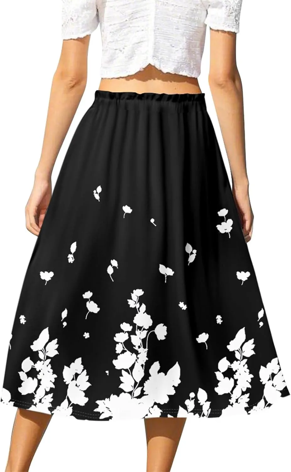 ADHOWBEW Midi Skirts for Women Plus Size High Waisted Beach Trendy Flowy Ruffle Midi Length Casual Cute A Line Summer Skirts