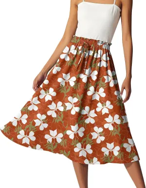 ADHOWBEW Pleated Skirts for Women Trendy Plus Size Flowy Beach Ruffle A Line Midi Length High Waisted Casual Summer Skirts