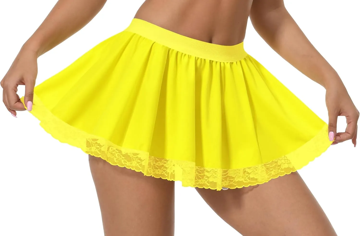 Afibi Women Pleated Mini Skirt Sexy Lace Skirt School Girl Short Skirts