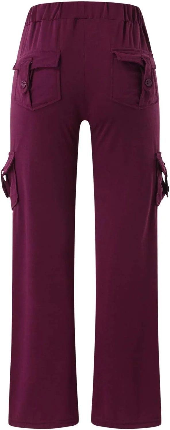 aihihe Cargo Pants for Women Bootcut Yoga Pants Wide Leg Sweatpants Plus Size Gym Workout Fitness Trousers with Button Pocket