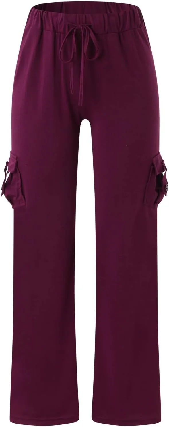 aihihe Cargo Pants for Women Bootcut Yoga Pants Wide Leg Sweatpants Plus Size Gym Workout Fitness Trousers with Button Pocket