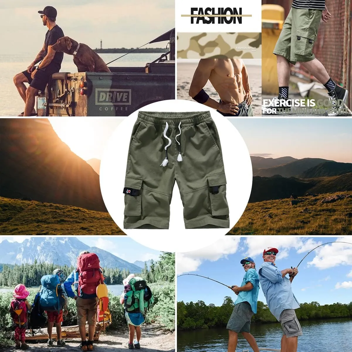 APTRO Men's Cargo Shorts Elastic Waistband Drawstring Summer Casual Cotton Big & Tall Relaxed Fit Work Shorts