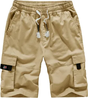 APTRO Men's Cargo Shorts Elastic Waistband Drawstring Summer Casual Cotton Big & Tall Relaxed Fit Work Shorts