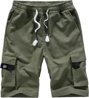 APTRO Men's Cargo Shorts Elastic Waistband Drawstring Summer Casual Cotton Big & Tall Relaxed Fit Work Shorts