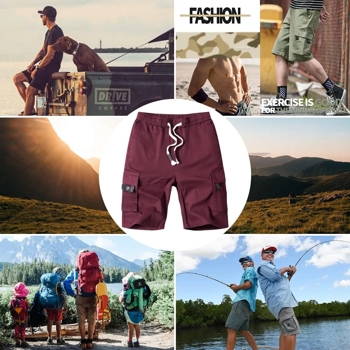 APTRO Men's Cargo Shorts Elastic Waistband Drawstring Summer Casual Cotton Big & Tall Relaxed Fit Work Shorts