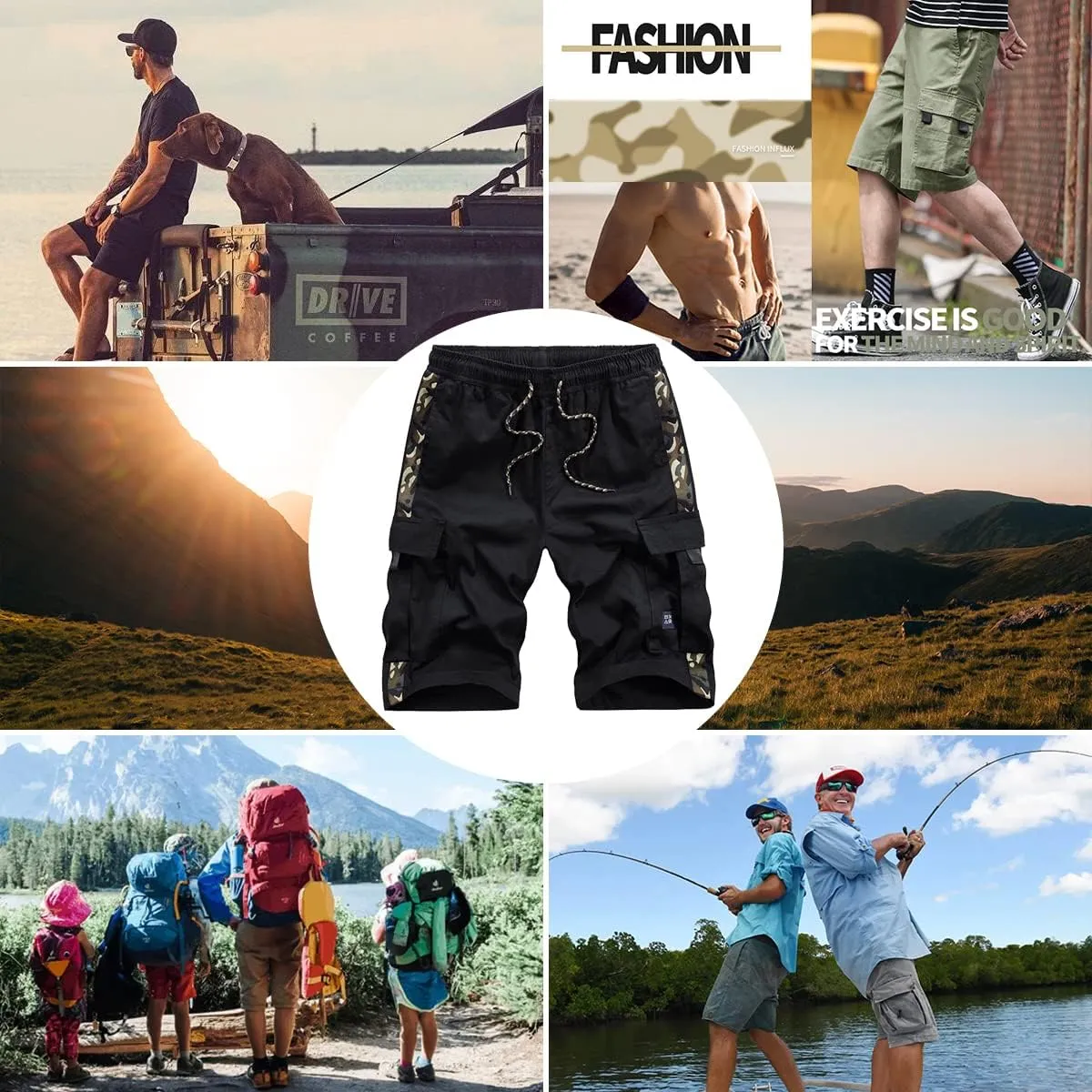 APTRO Men's Cargo Shorts Elastic Waistband Drawstring Summer Casual Cotton Big & Tall Relaxed Fit Work Shorts
