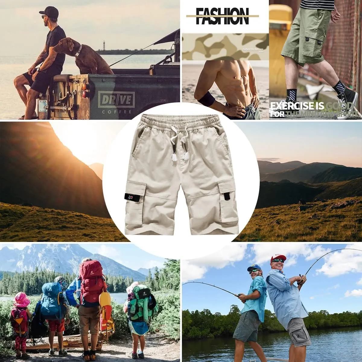 APTRO Men's Cargo Shorts Elastic Waistband Drawstring Summer Casual Cotton Big & Tall Relaxed Fit Work Shorts