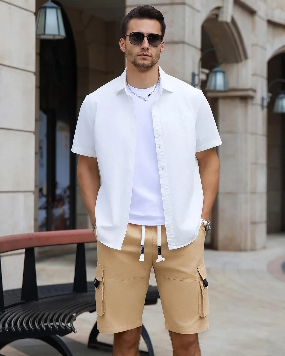 APTRO Men's Cargo Shorts Elastic Waistband Drawstring Summer Casual Cotton Big & Tall Relaxed Fit Work Shorts