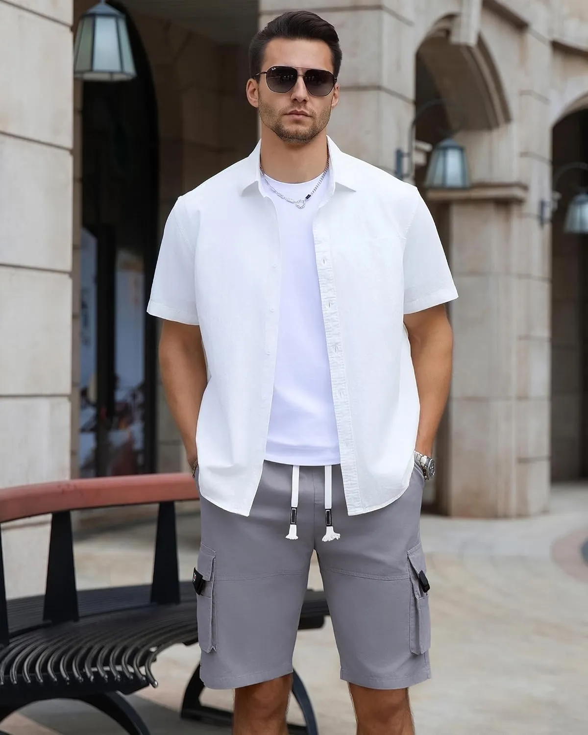 APTRO Men's Cargo Shorts Elastic Waistband Drawstring Summer Casual Cotton Big & Tall Relaxed Fit Work Shorts