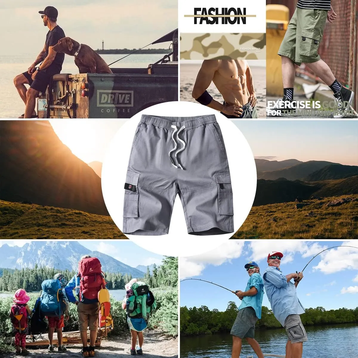 APTRO Men's Cargo Shorts Elastic Waistband Drawstring Summer Casual Cotton Big & Tall Relaxed Fit Work Shorts