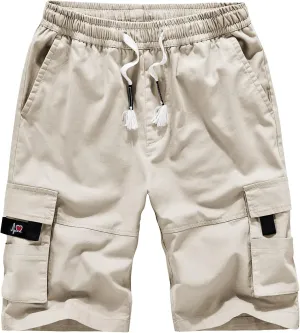 APTRO Men's Cargo Shorts Elastic Waistband Drawstring Summer Casual Cotton Big & Tall Relaxed Fit Work Shorts