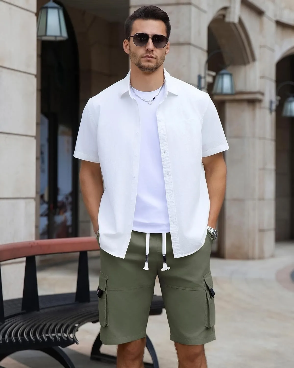 APTRO Men's Cargo Shorts Elastic Waistband Drawstring Summer Casual Cotton Big & Tall Relaxed Fit Work Shorts