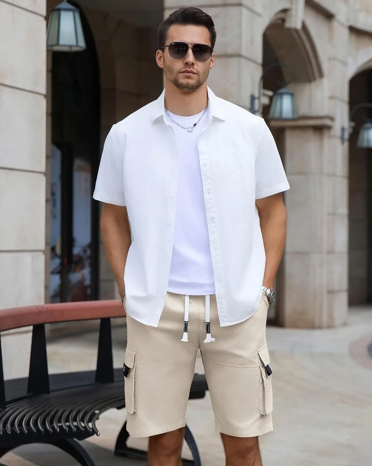 APTRO Men's Cargo Shorts Elastic Waistband Drawstring Summer Casual Cotton Big & Tall Relaxed Fit Work Shorts