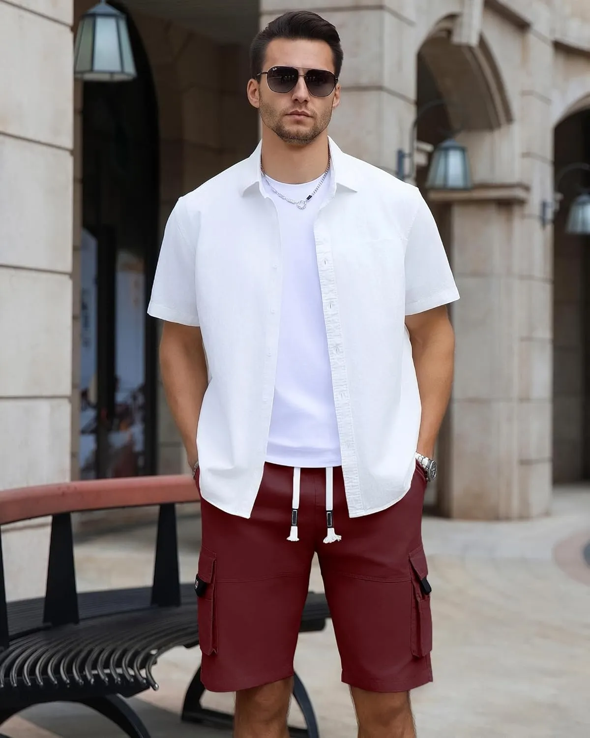 APTRO Men's Cargo Shorts Elastic Waistband Drawstring Summer Casual Cotton Big & Tall Relaxed Fit Work Shorts