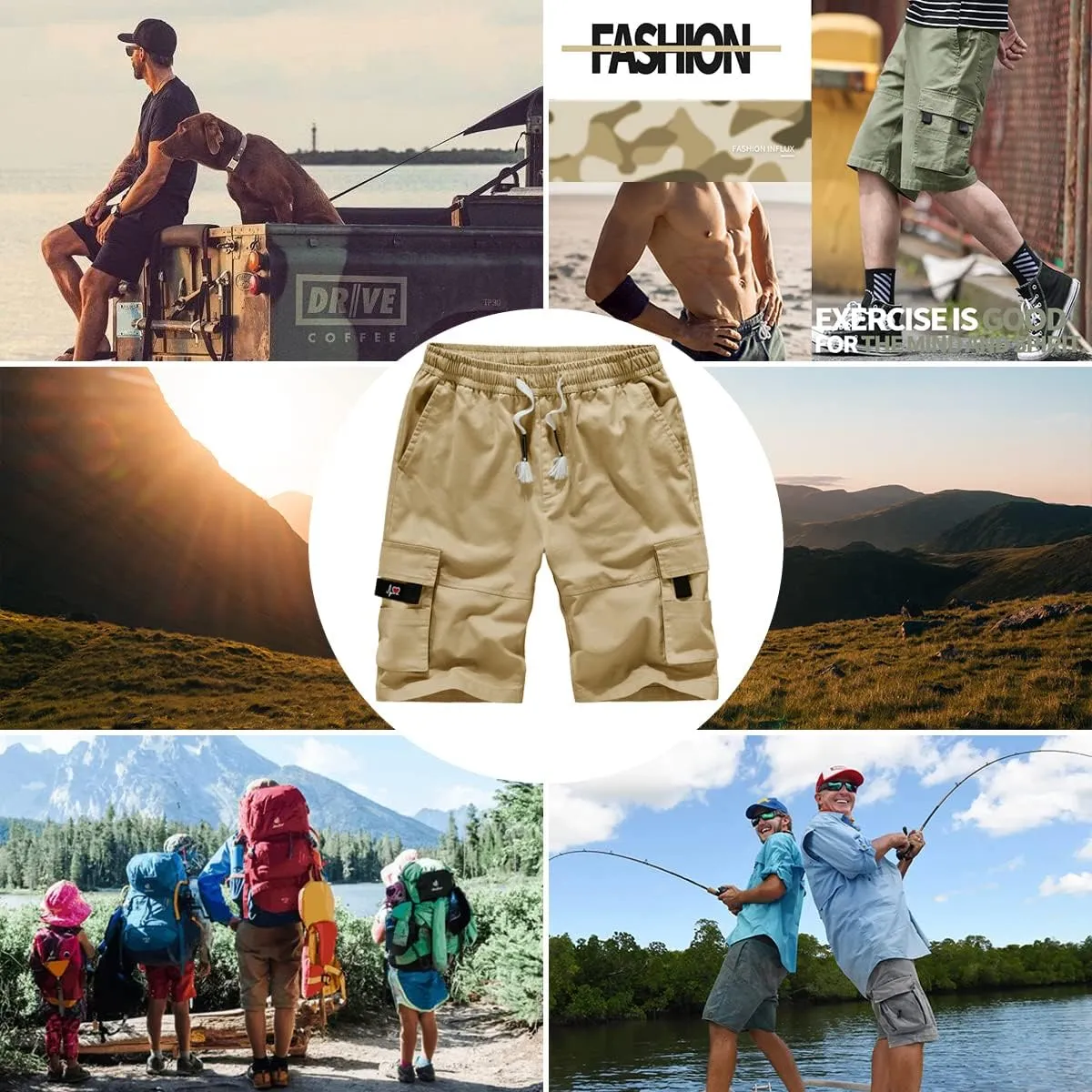 APTRO Men's Cargo Shorts Elastic Waistband Drawstring Summer Casual Cotton Big & Tall Relaxed Fit Work Shorts