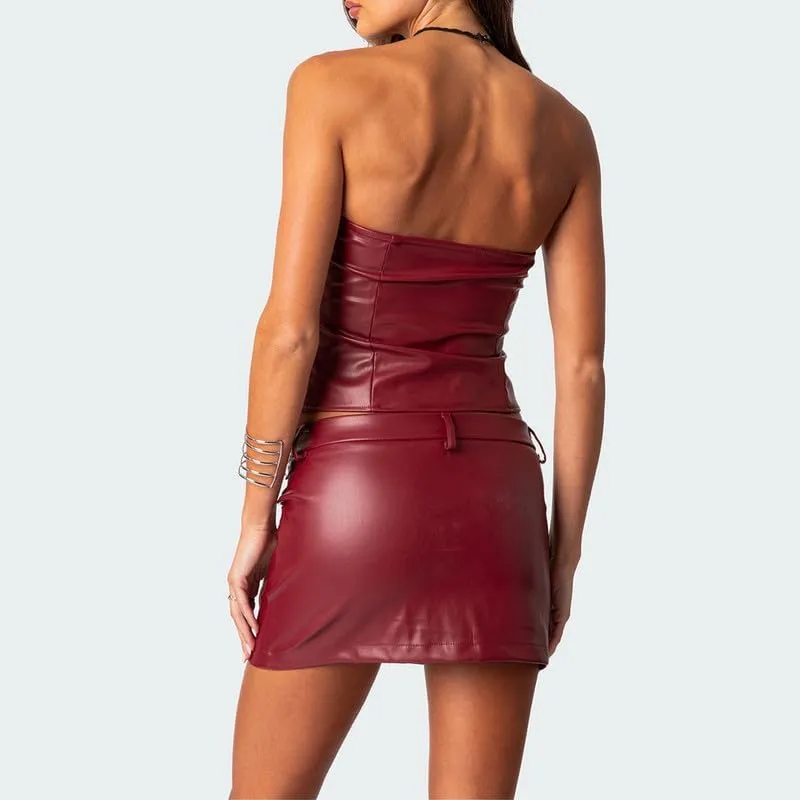 Argeousgor Women Sexy Two Piece Skirt Sets Strapless Hollow Out Tube Tops Bodycon Mini Skirts Night Party Club Outfit