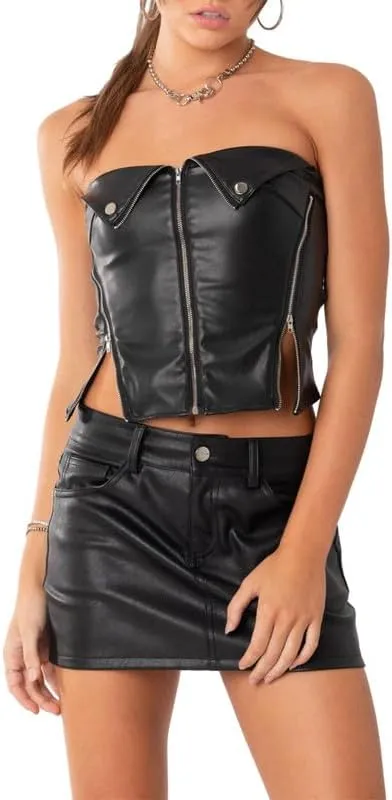 Argeousgor Women Sexy Two Piece Skirt Sets Strapless Hollow Out Tube Tops Bodycon Mini Skirts Night Party Club Outfit