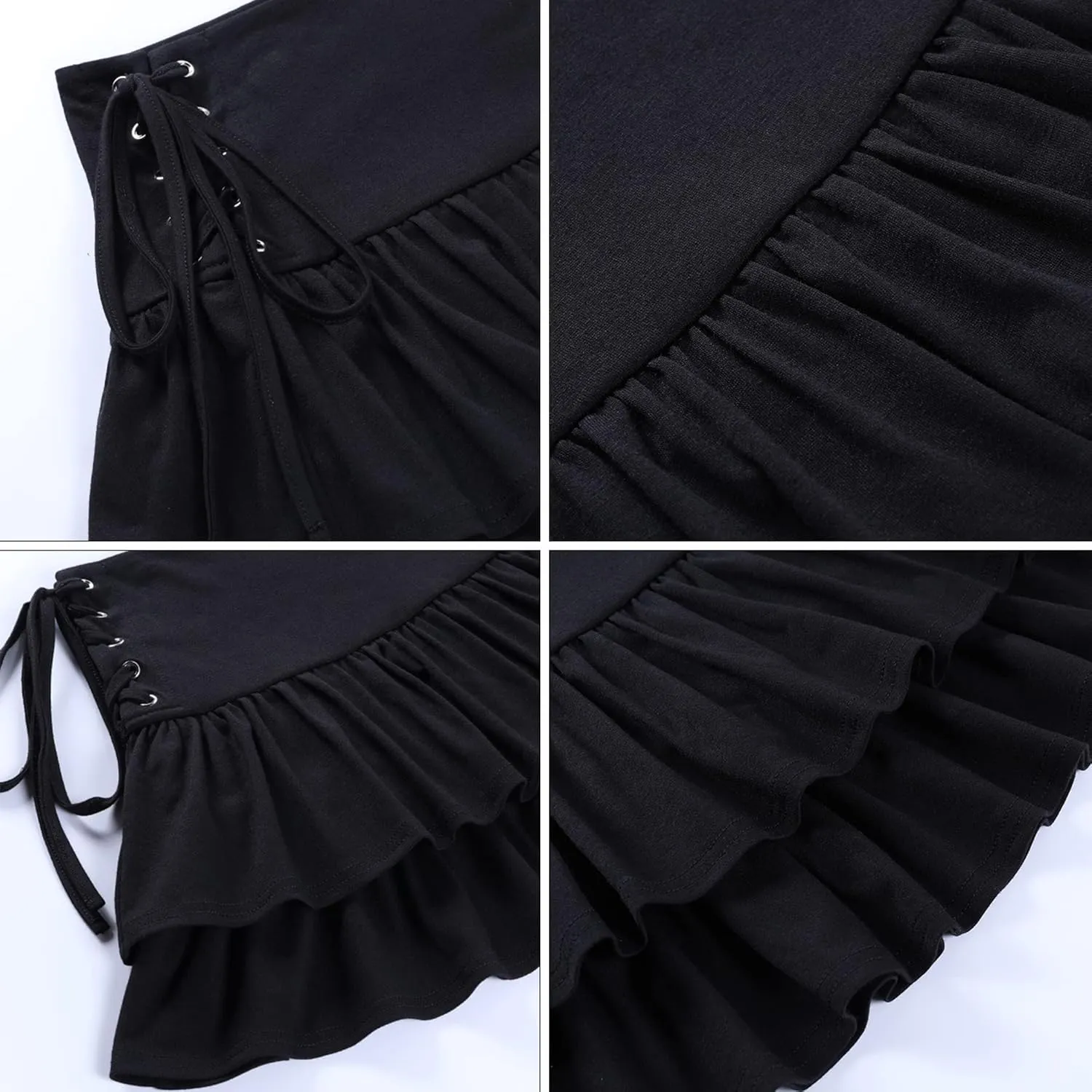 AULKEEP Womens Lace Up Skirts Goth Ruffle Mini Skirt Y2k Black High Waist Skirt Summer Punk Short Skirts