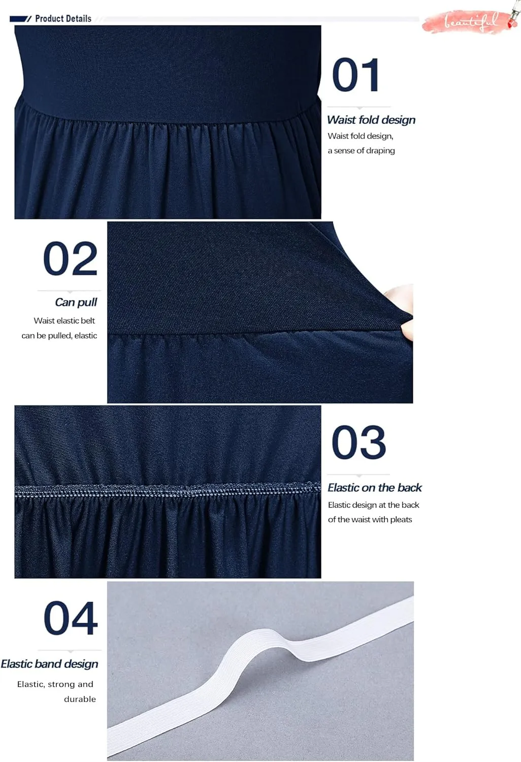 AUSELILY Women's Short Sleeve Empire Waist Dress Pleated Loose Swing Knee Length Dresses with Pockets 2025 New