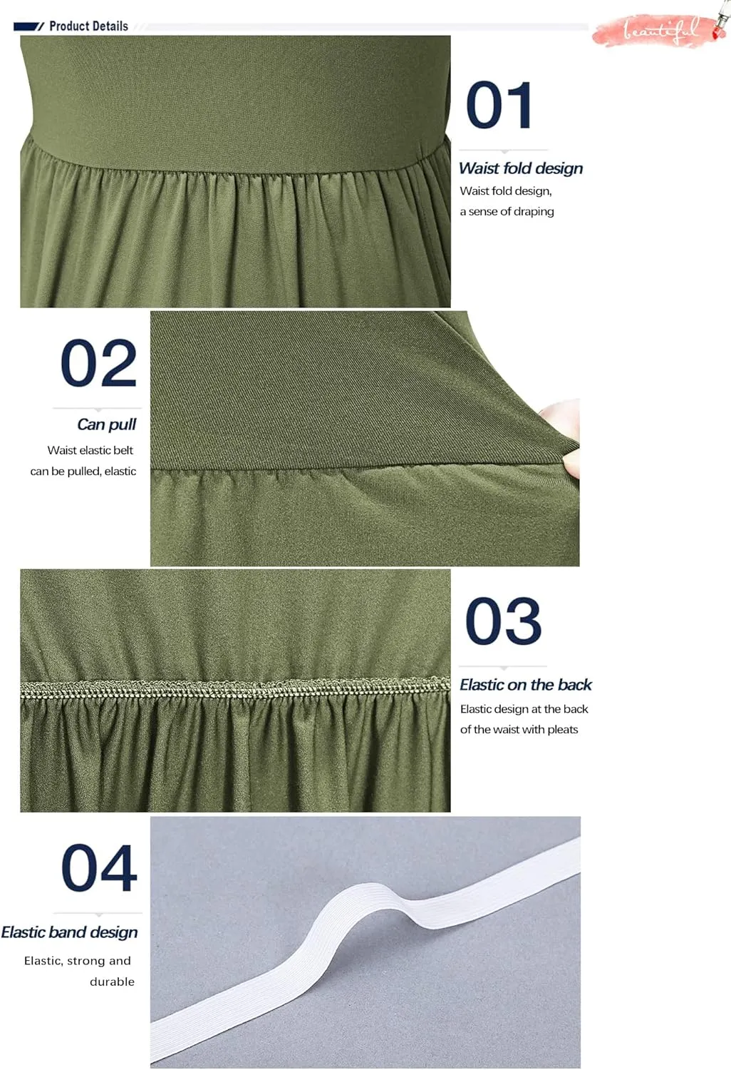 AUSELILY Women's Short Sleeve Empire Waist Dress Pleated Loose Swing Knee Length Dresses with Pockets 2025 New