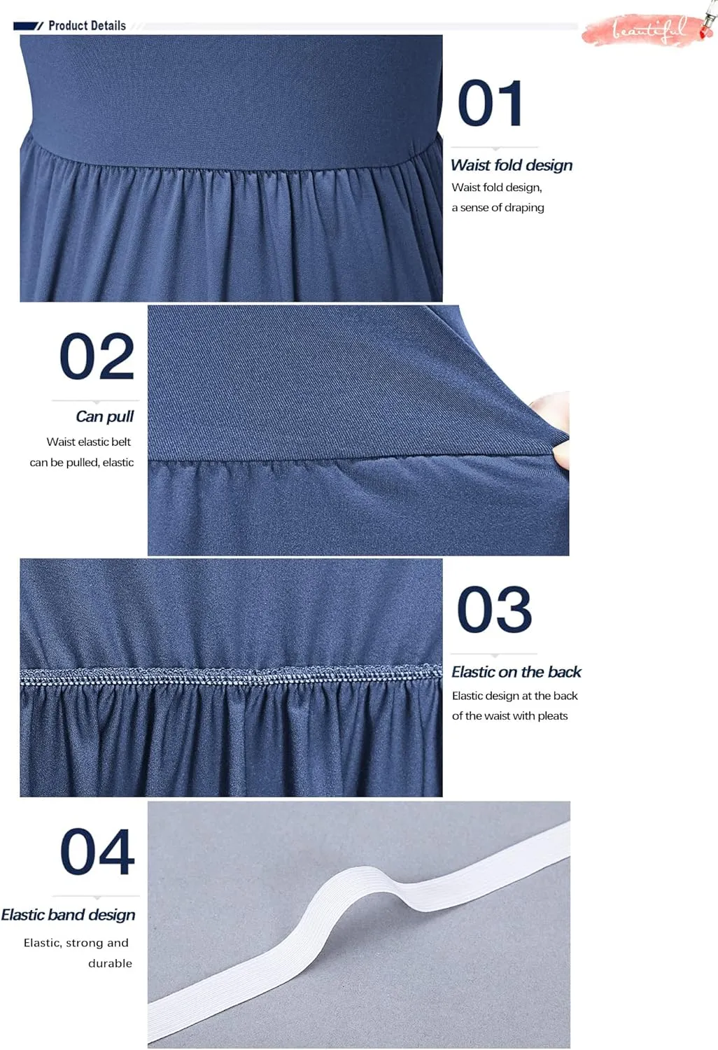 AUSELILY Women's Short Sleeve Empire Waist Dress Pleated Loose Swing Knee Length Dresses with Pockets 2025 New
