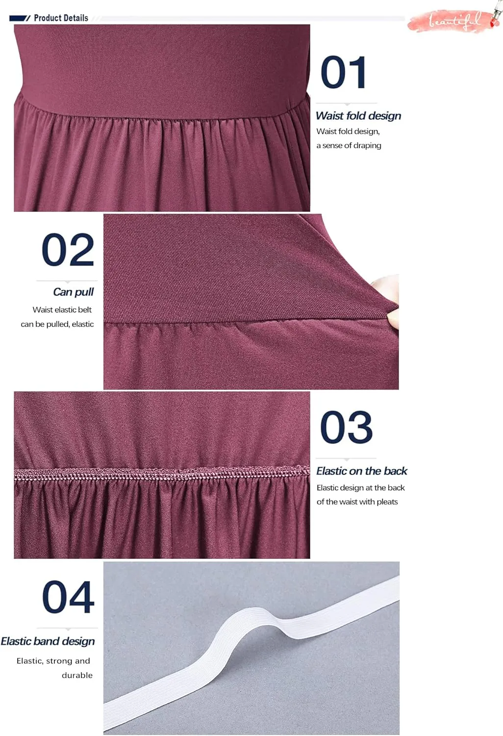 AUSELILY Women's Short Sleeve Empire Waist Dress Pleated Loose Swing Knee Length Dresses with Pockets 2025 New