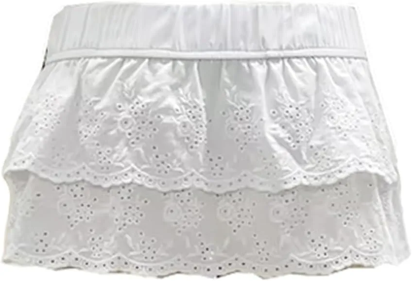 Awoscut Women's Lace Mini Skirts Low Rise Pleated Ruffle Half Slip A Line Skirt Flowy Layered Short Skirts Streetwear