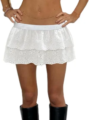 Awoscut Women's Lace Mini Skirts Low Rise Pleated Ruffle Half Slip A Line Skirt Flowy Layered Short Skirts Streetwear