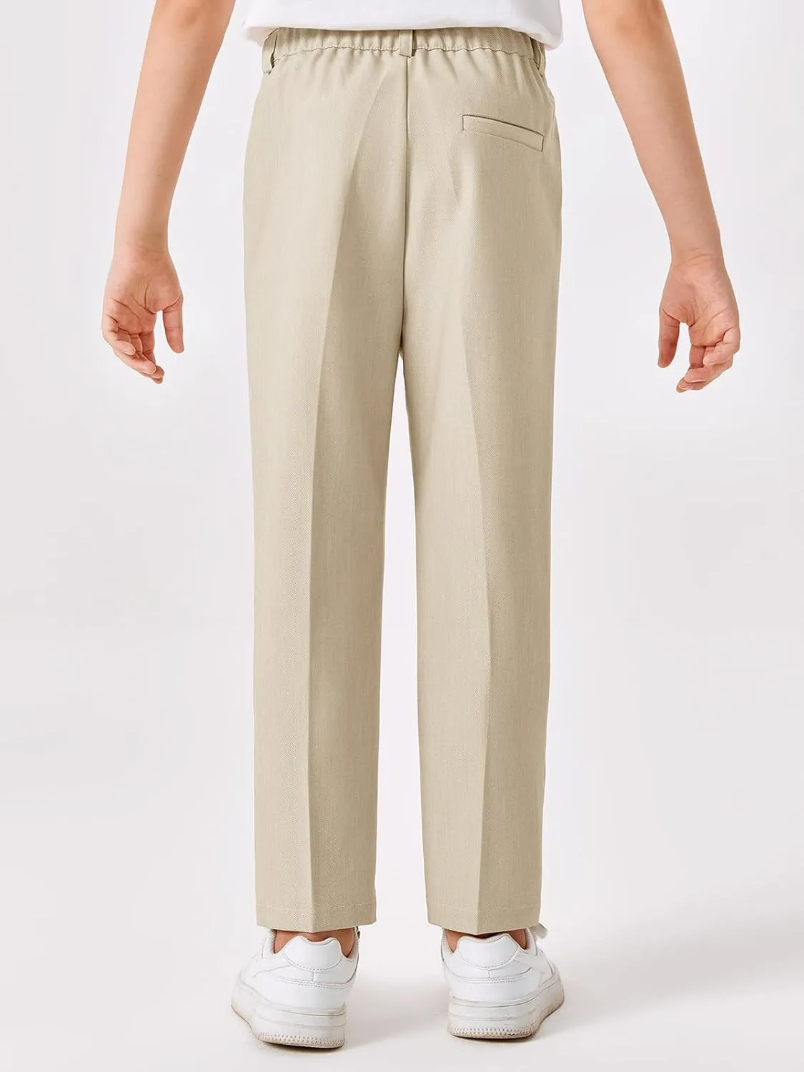 Batermoon Boys Elastic Waist Dress Pants Kids Slim Fit Straight Suit Pants Uniform Trousers with Pockets