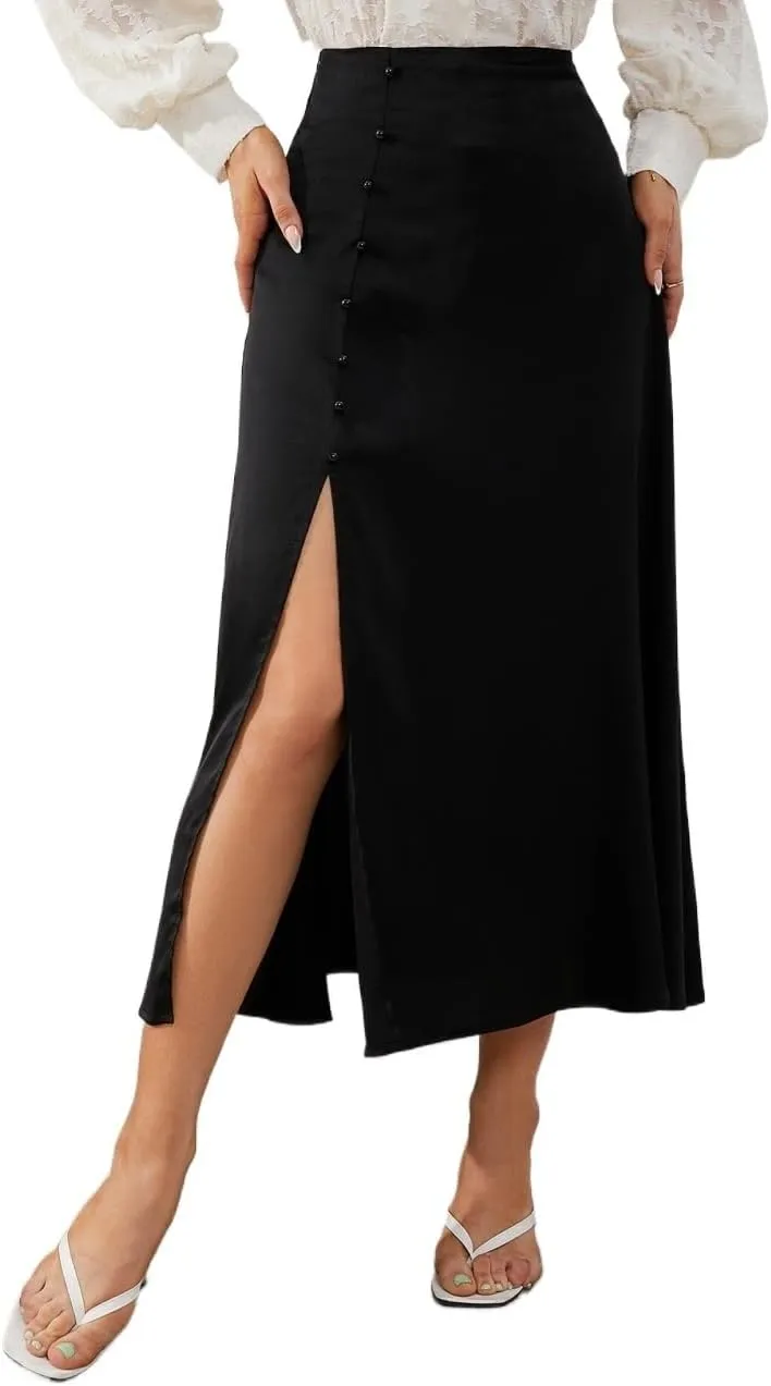 Beach Causal Women's Skirt Button Slit Skirt Maxi Women