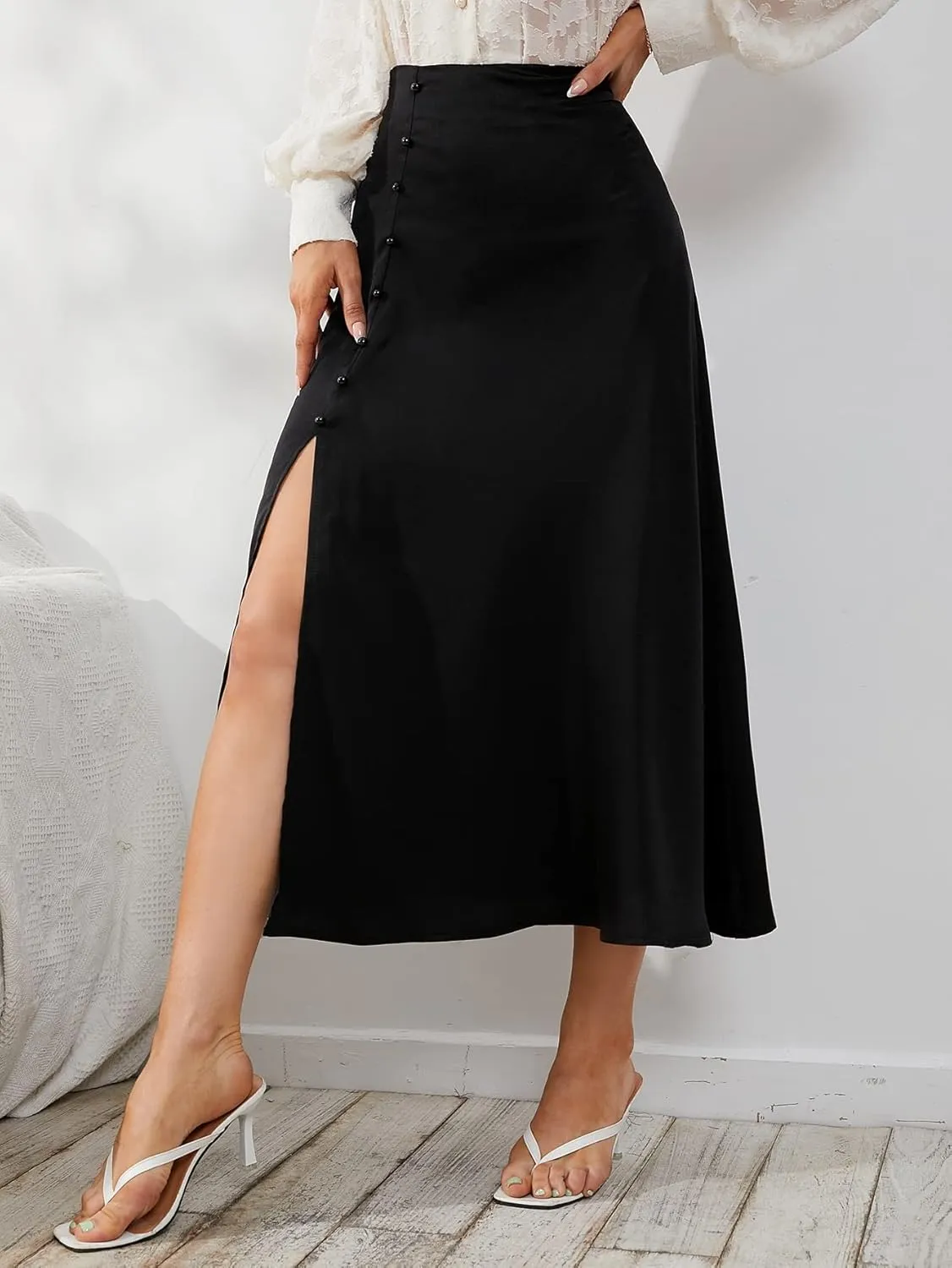Beach Causal Women's Skirt Button Slit Skirt Maxi Women