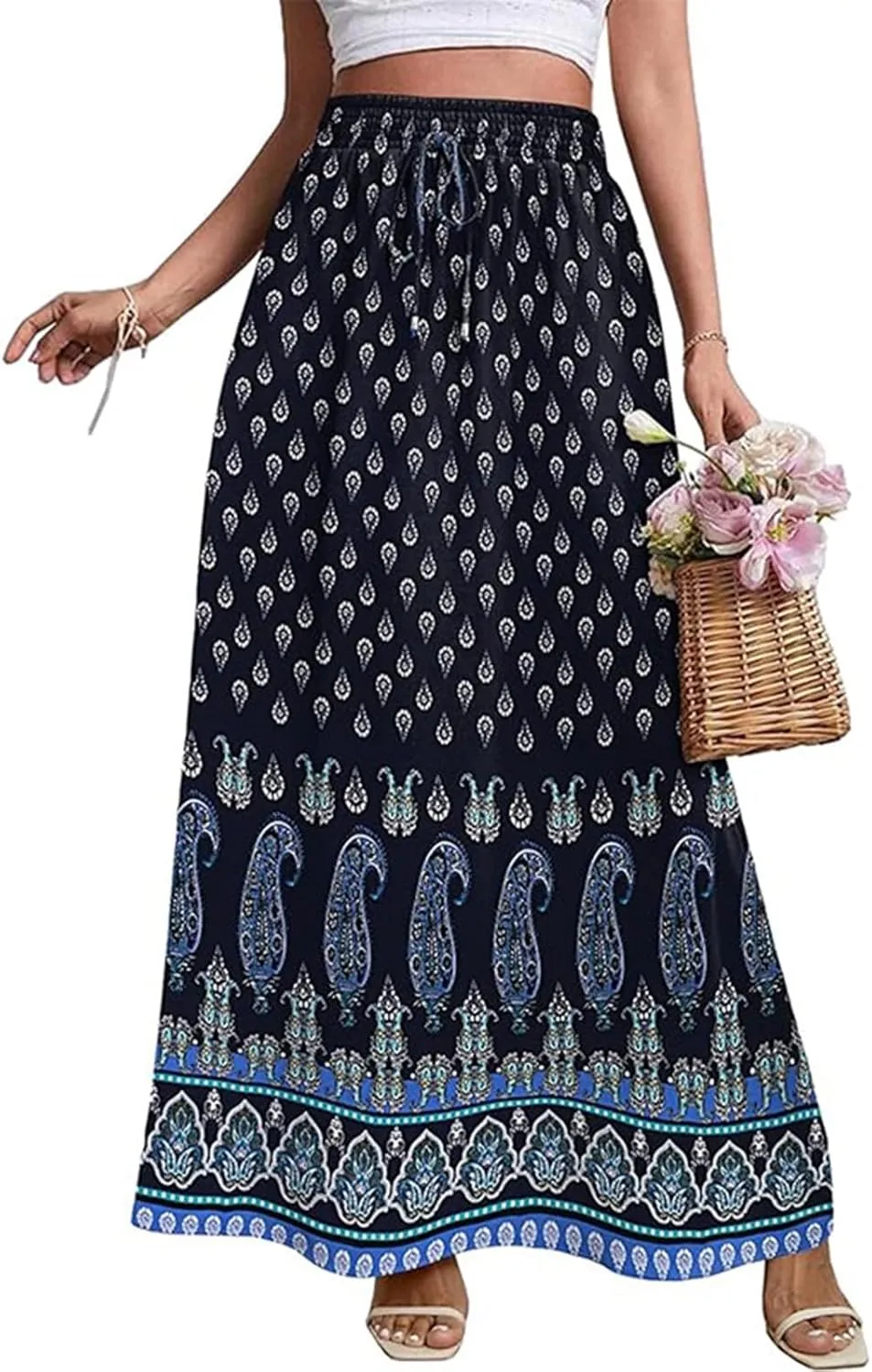 Beach Women's Skirts, Casual Vacation Boho Flowy Maxi Summer Womens Skirts