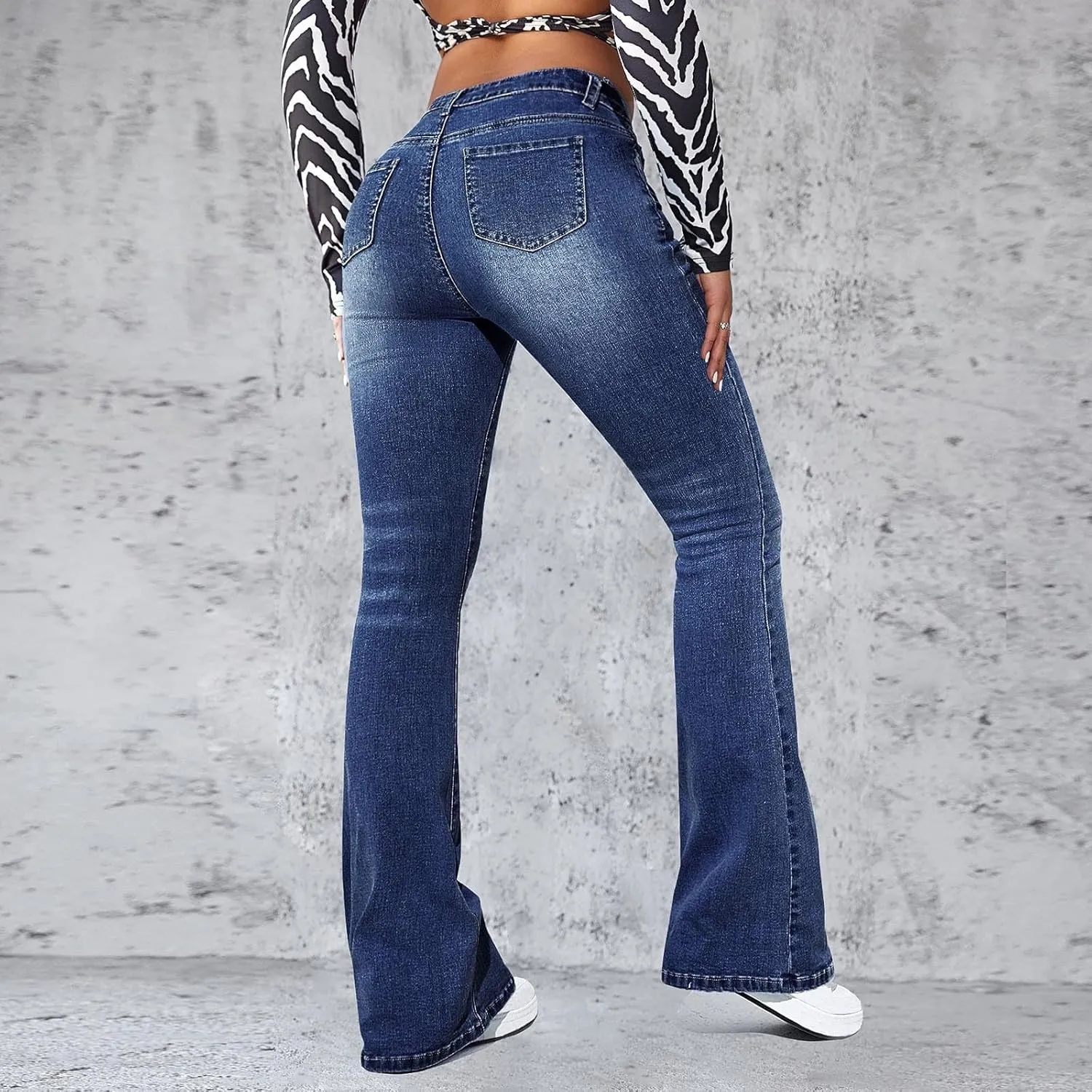 Bell Bottom Jeans for Women Ripped Skinny Bell Bottom Ladies Elastic Skinny Flared Raw Hem Flare Denim Pants