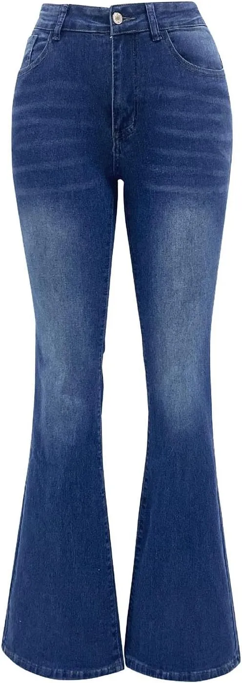 Bell Bottom Jeans for Women Ripped Skinny Bell Bottom Ladies Elastic Skinny Flared Raw Hem Flare Denim Pants
