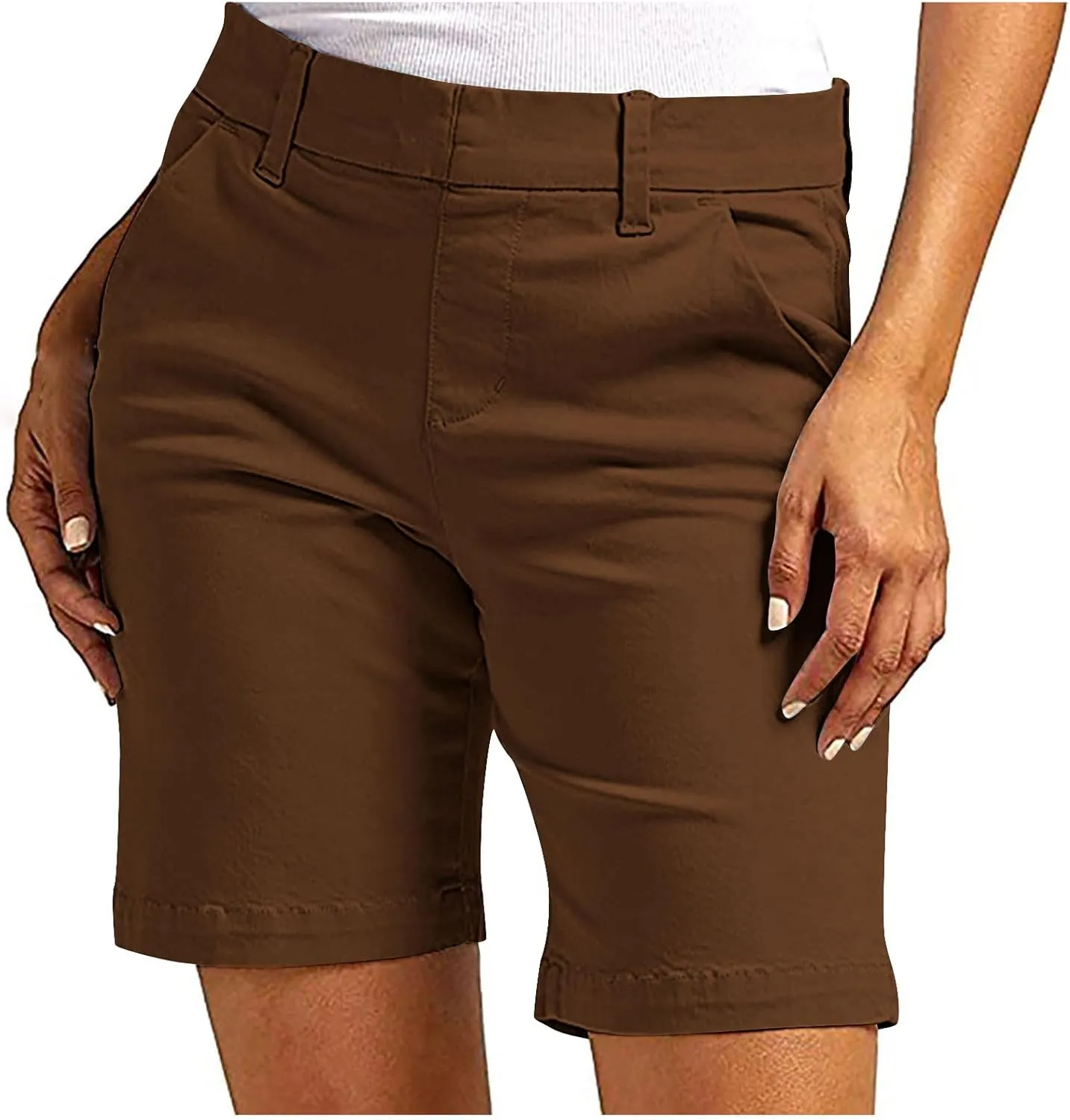 Bermuda Shorts for Women Stretchy Dressy Casual High Waisted Lounge Short Pants Straight Leg Hiking Vacation Outfits