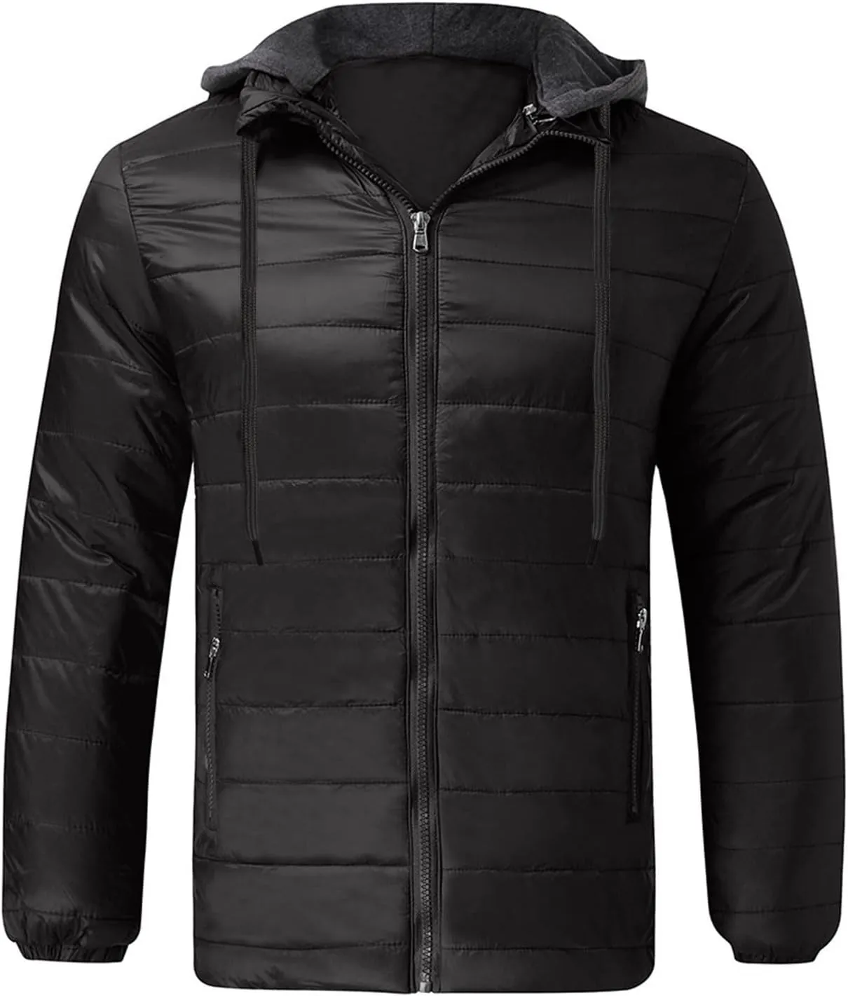 BIFUTON Lightweight Puffer Jacket with Hood Men Warm Thick Down Hoodie Full Zip Puffy Coat for Hiking Travel Winter Outwears