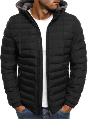 BIFUTON Lightweight Puffer Jacket with Hood Men Warm Thick Down Hoodie Full Zip Puffy Coat for Hiking Travel Winter Outwears