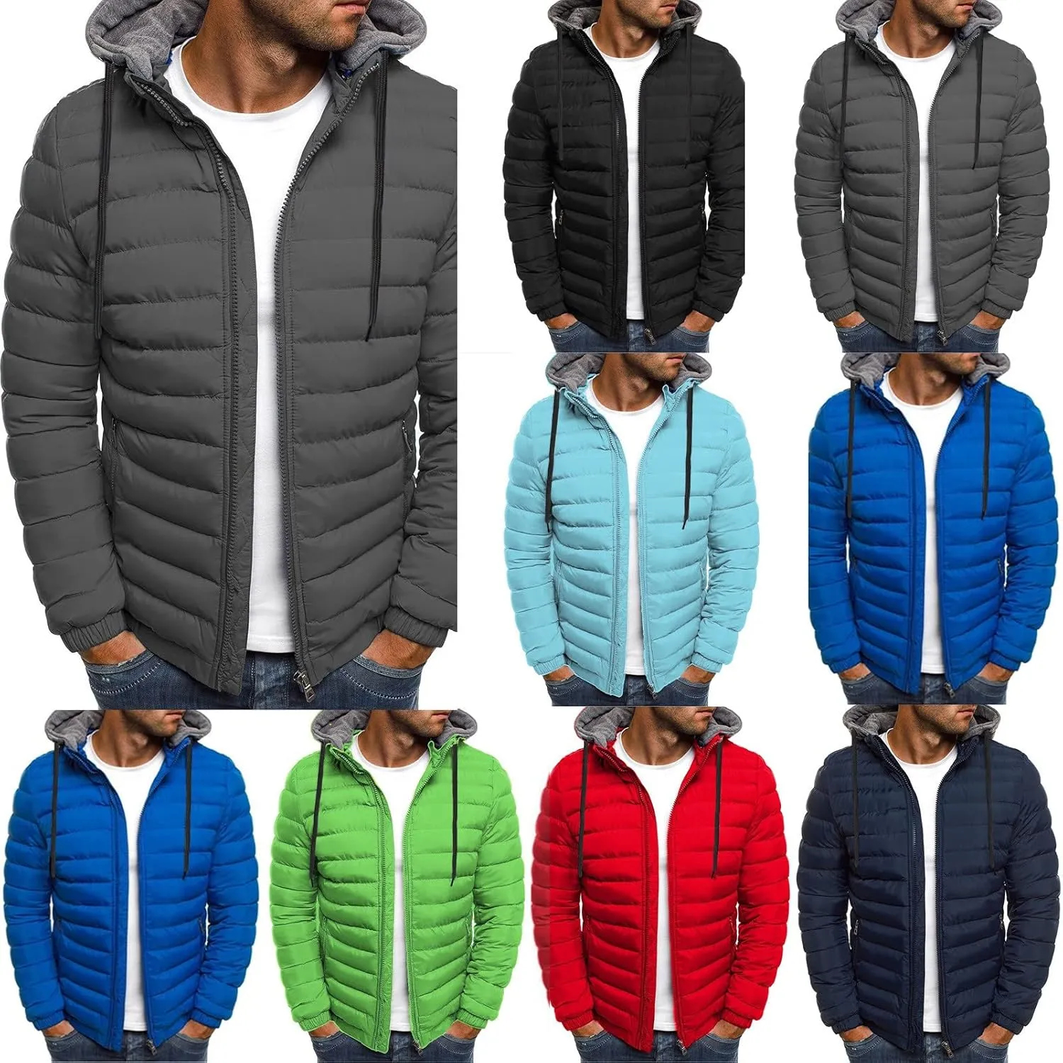 BIFUTON Lightweight Puffer Jacket with Hood Men Warm Thick Down Hoodie Full Zip Puffy Coat for Hiking Travel Winter Outwears