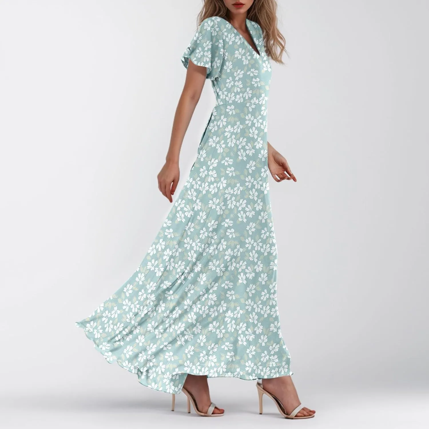Boho Dresses for Women 2025 Maxi Dress Formal Summer Smocked Floral Dress Plus Size Ruffle Sleeve Chiffon Dresses