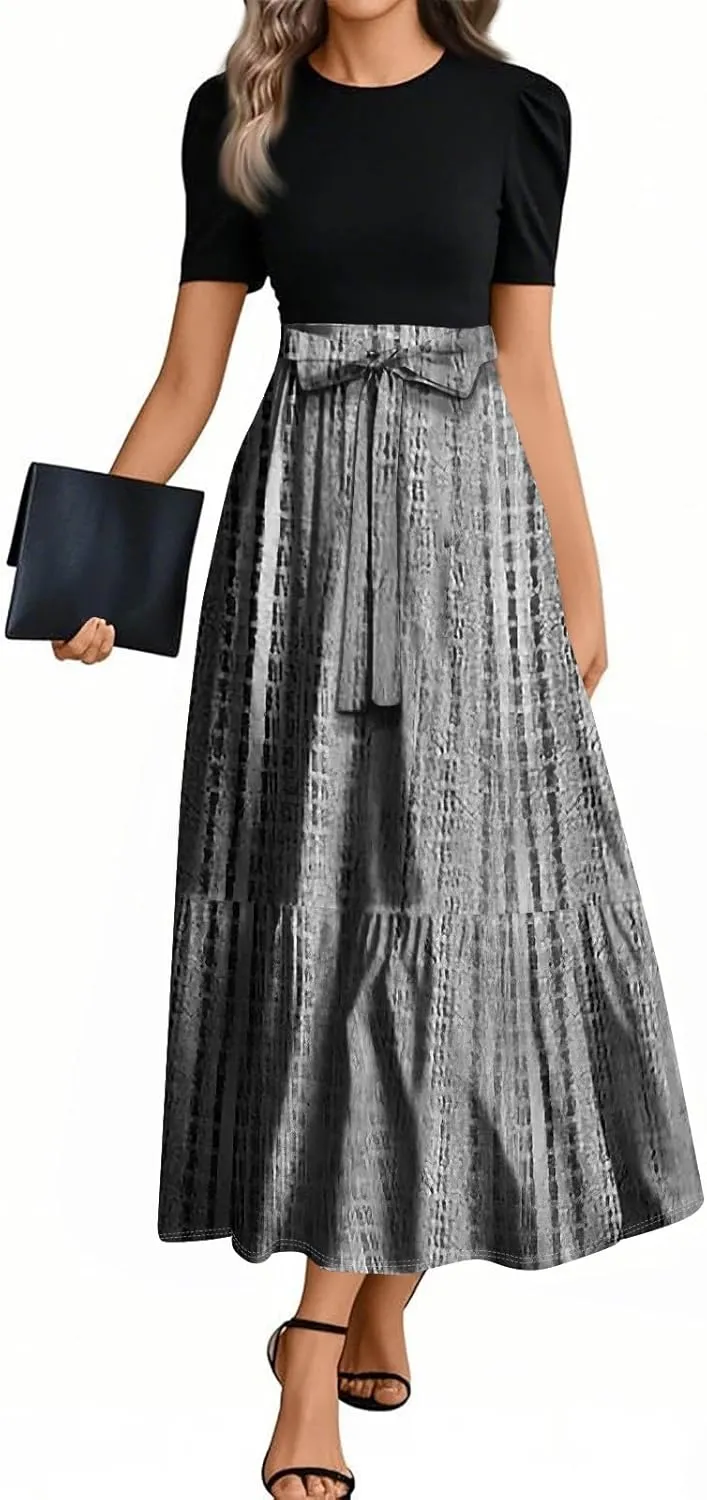 Boho Maxi Dresses Summer Tie Waist Church Dresses Short Sleeve Floral Wrap Dress Cute Beach Wedding with Belt