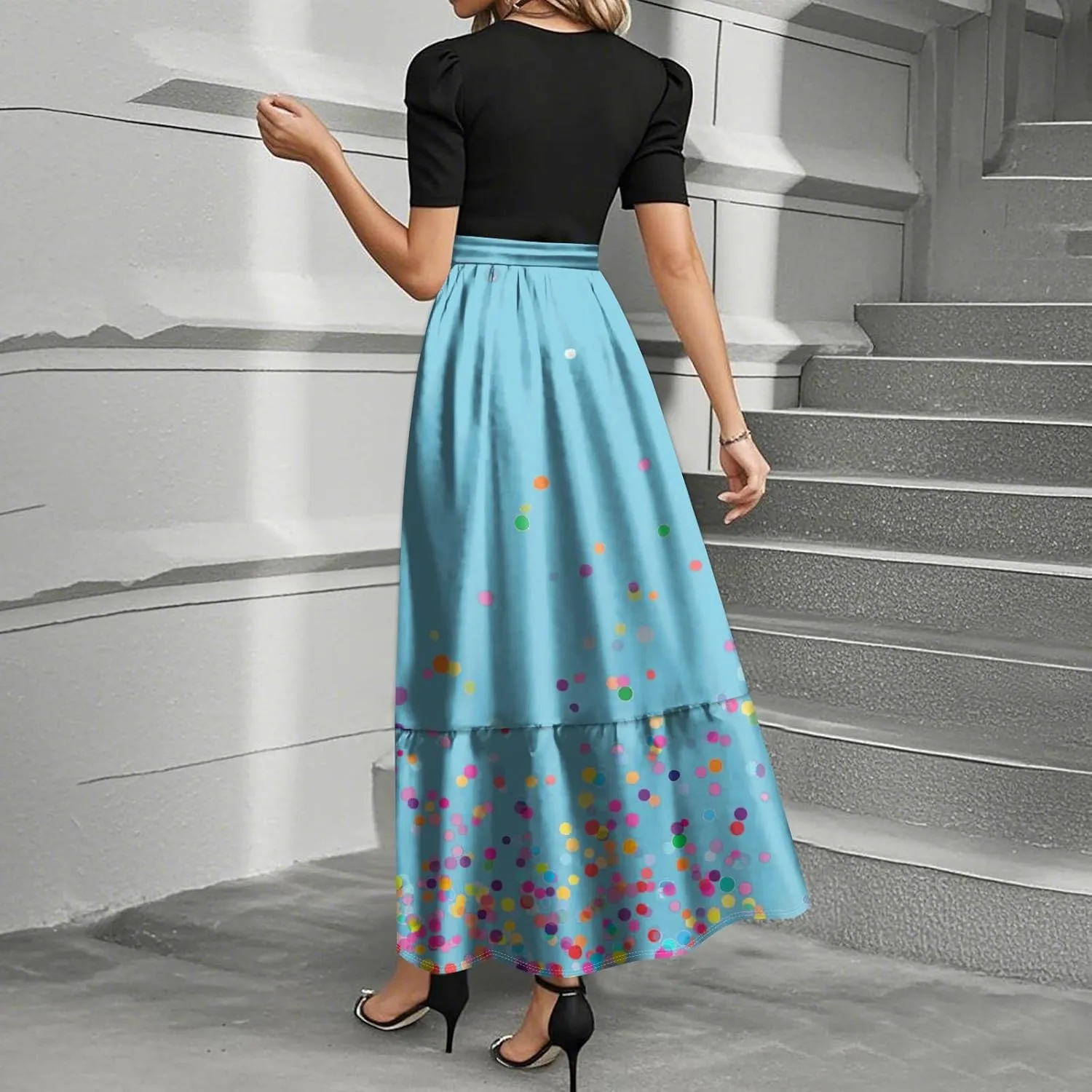 Boho Maxi Dresses Summer Tie Waist Church Dresses Short Sleeve Floral Wrap Dress Cute Beach Wedding with Belt